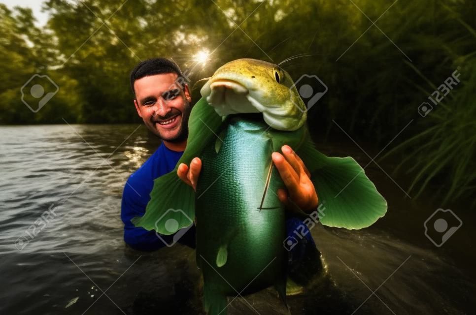A lucky catfish fisherman