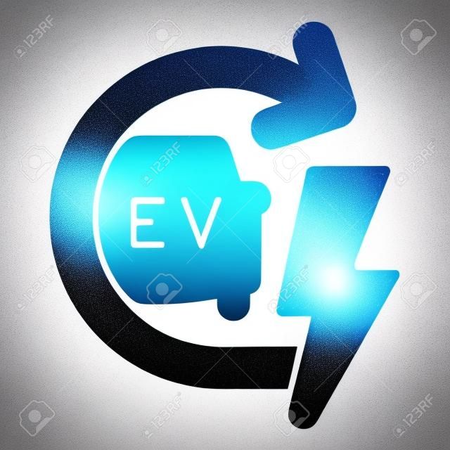 Recharging electric car solid icon, electric car concept, EV with arrow and lightning sign on white background, E-car icon in glyph style for mobile concept and web design. Vector graphics.