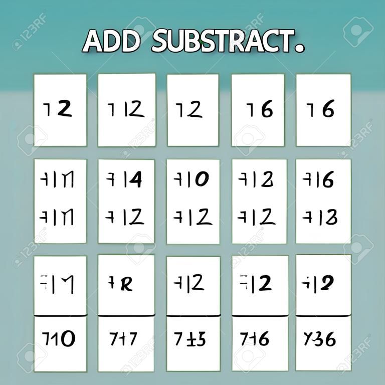 Add or subtract. Number range up to 20. Addition and subtraction. Mathematical exercises. Worksheet for kids. Vector illustration