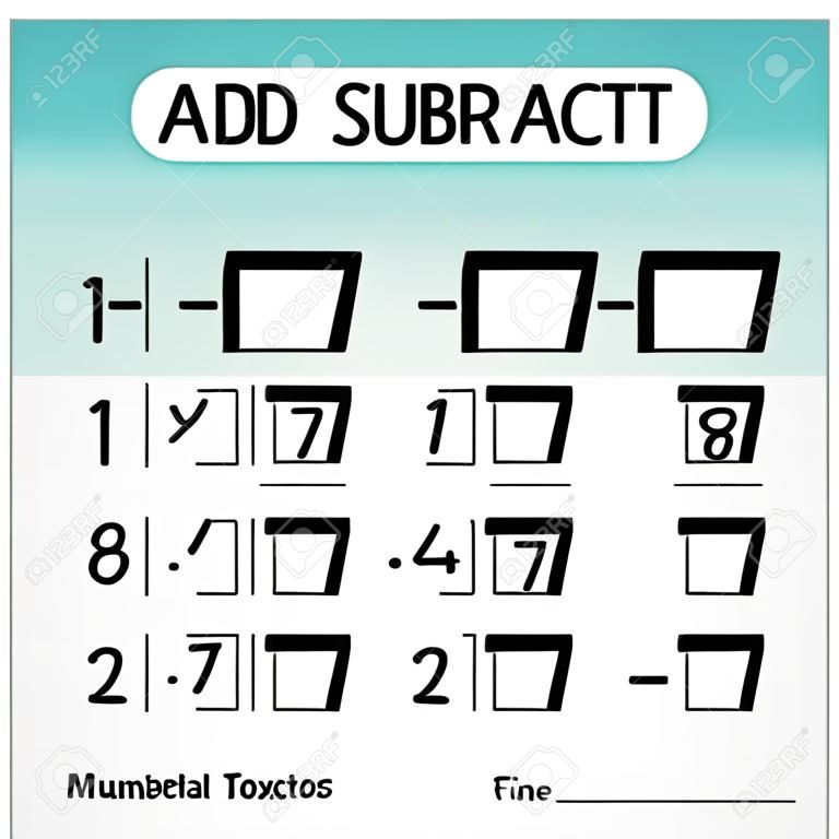 Add or subtract. Number range up to 20. Addition and subtraction. Mathematical exercises. Worksheet for kids. Vector illustration