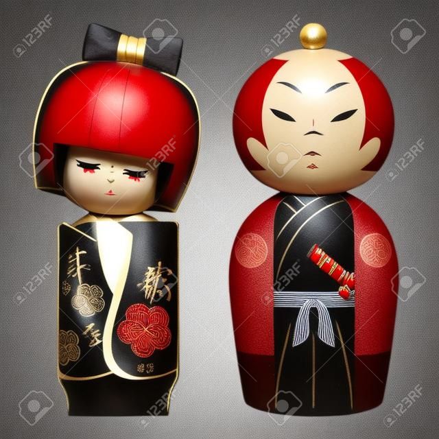 Geisha e Samurai desenhados sob medida Kokeshi-dolls