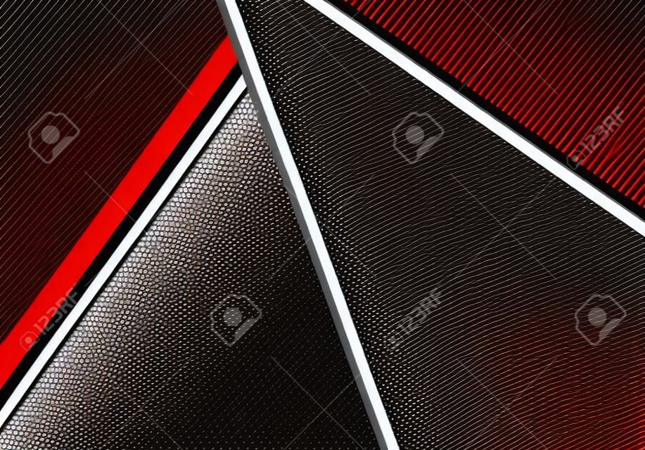 Zilveren metallic lijnen, contrast rood zwart tech achtergrond. Vector grafisch ontwerp met metalen strepen