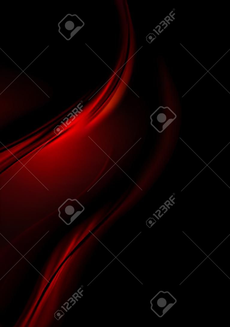 Abstract red smooth waves on black background. Vector design