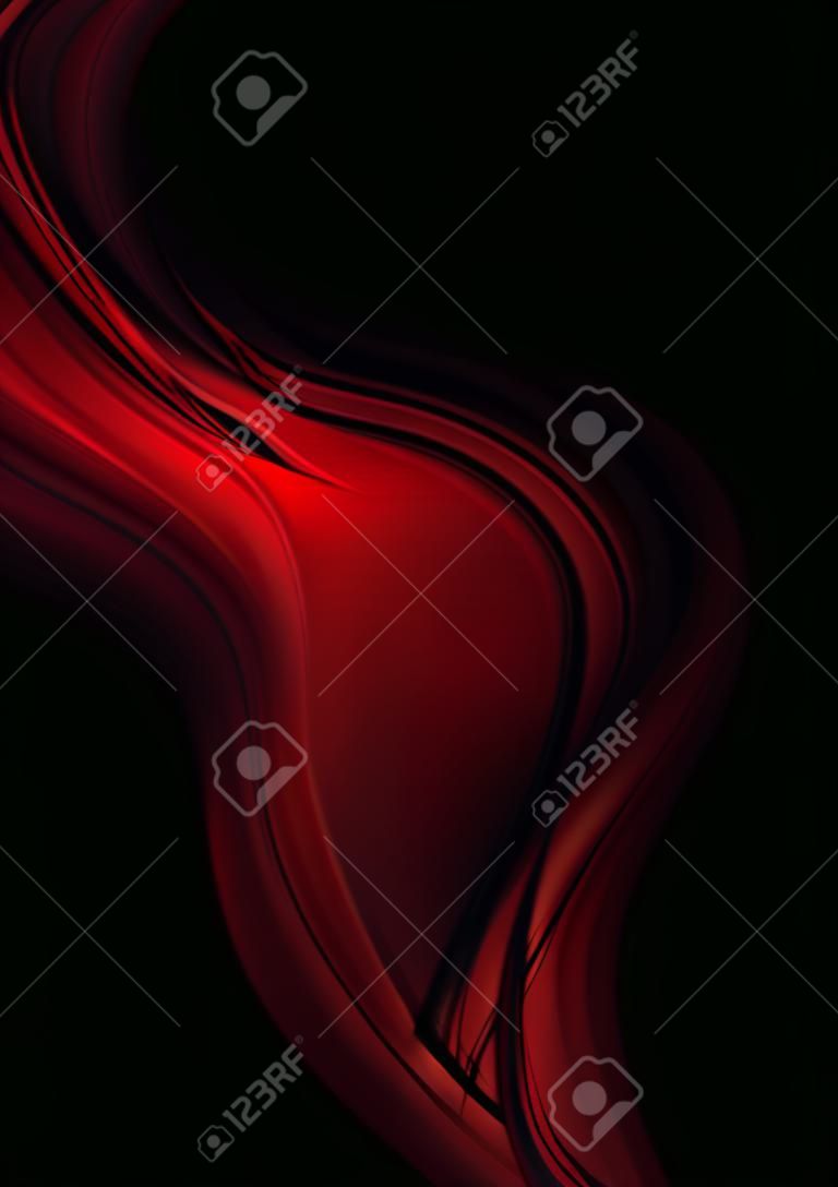 Zusammenfassung rote glatte Wellen auf schwarzen Hintergrund. Vektor-Design