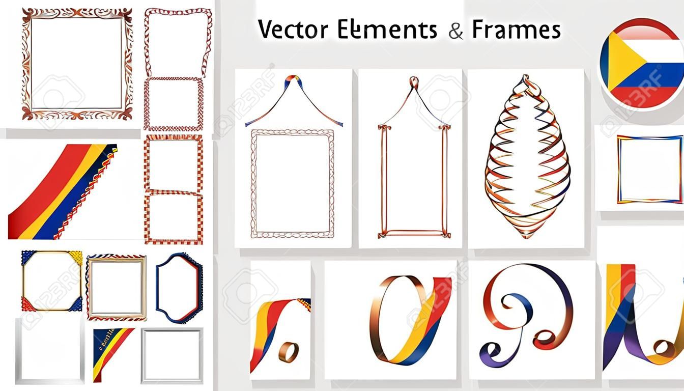 vectorelementen, linten en frames met vlagkleuren Roemenië, sjabloon voor uw certificaat en diploma.