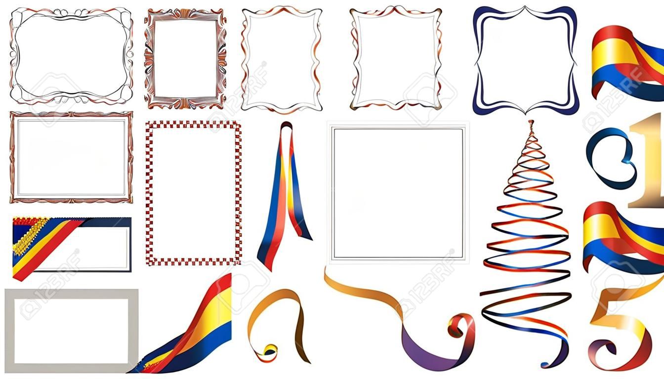 elementos vetoriais, fitas e quadros com cores bandeira Roménia, modelo para o seu certificado e diploma.