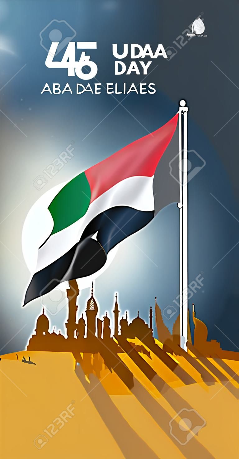 United Arab Emirates (UAE) National Day, with an inscription in Arabic translation "Spirit of the Union, National Day of the United Arab Emirates", Vector illustration