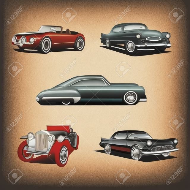 vintage car set.  5 High quality vector image. The car is very simple and clean.
