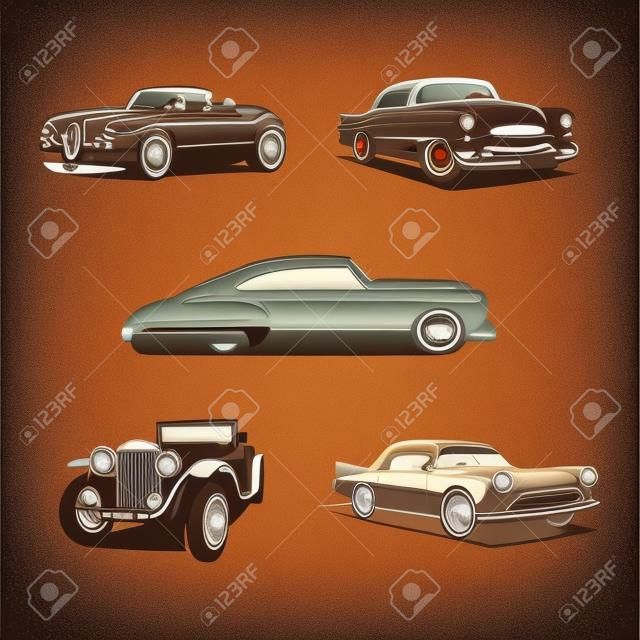 jeu de voiture vintage. 5 Image vectorielle de haute qualité. La voiture est très simple et propre.