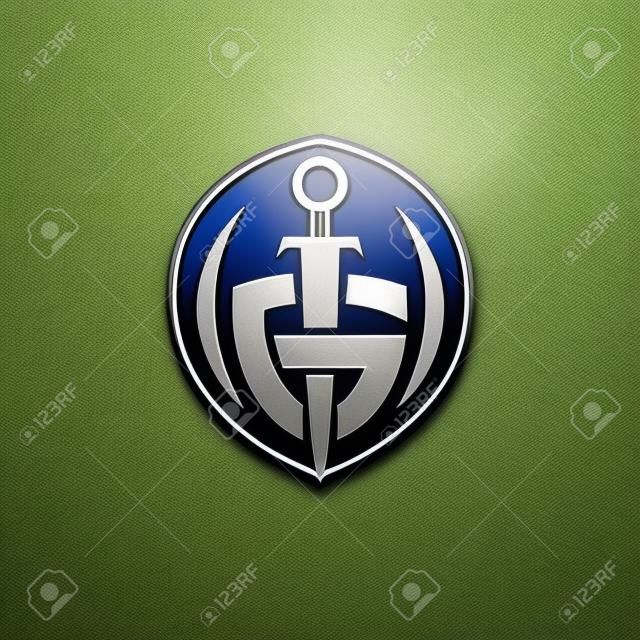 letter G shield sword logo. security logo design concept template