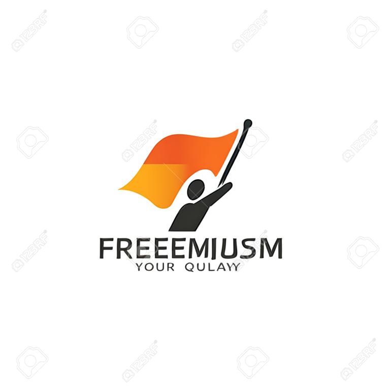 pessoas com bandeira Logos.freedom modelo de conceito de design de logotipo