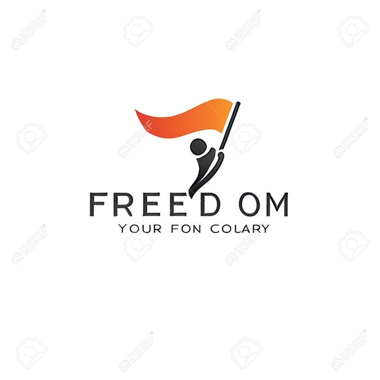 people with flag Logos.freedom logo design concept template