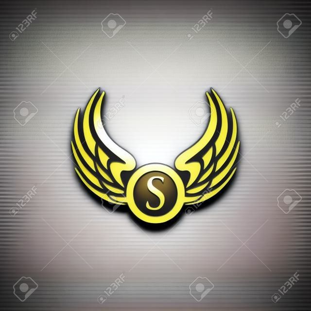 럭셔리 편지 엠블렘 날개 로고 디자인 컨셉 템플릿