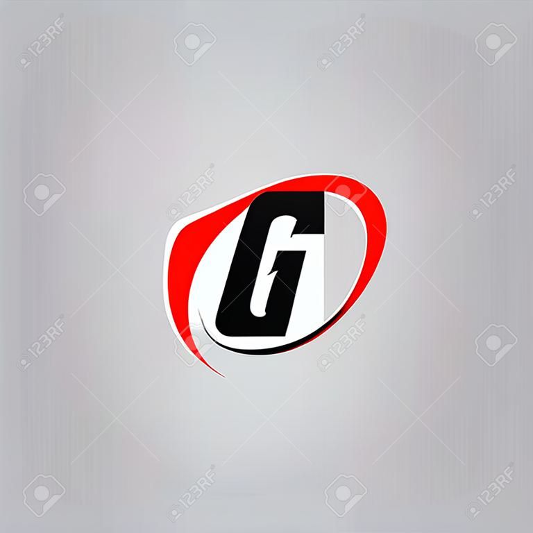 logo iniziale della lettera G con swoosh colorato di rosso e nero