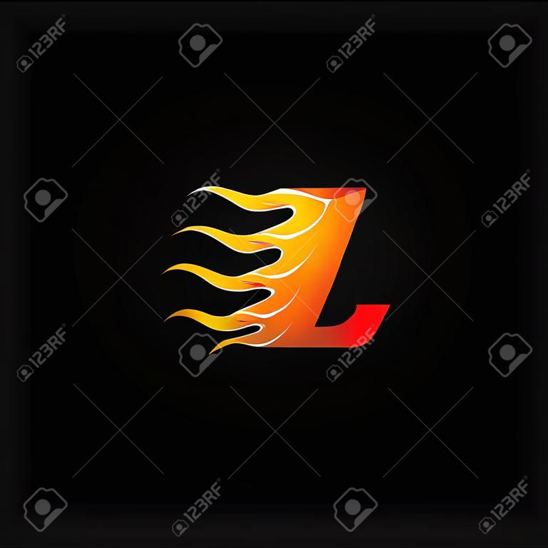 Letra L plantilla de diseño de logotipo de llama ardiente