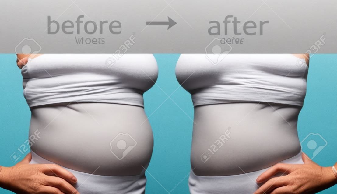 Karosserie der Frau vor und nach einer Diät
