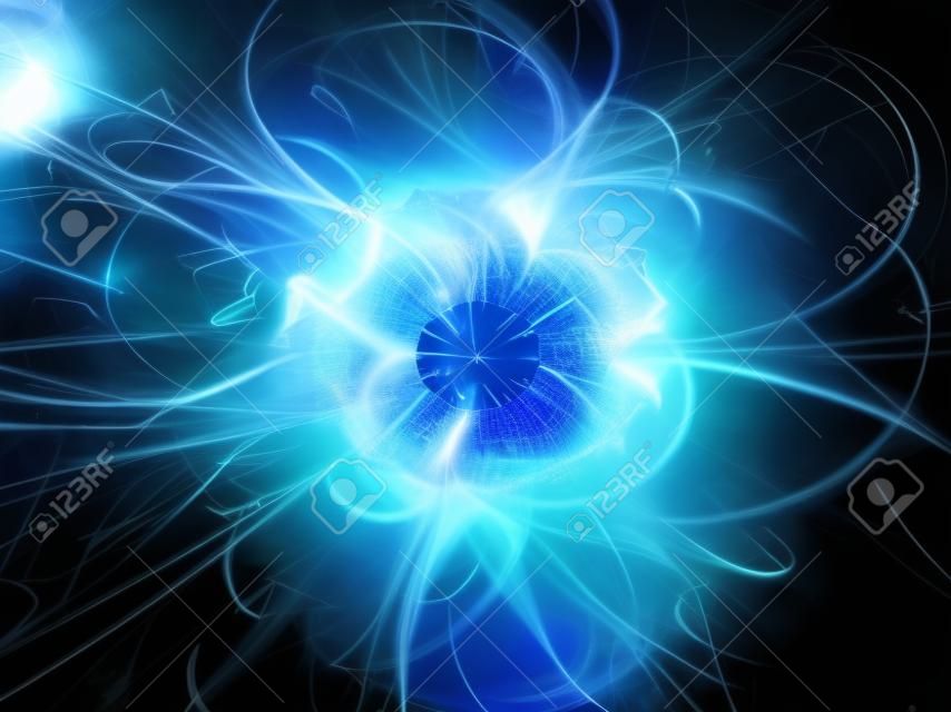 Niebieski świecące wybuch w przestrzeni, wysokiej energii kula plazmy, generowany komputerowo streszczenie tle