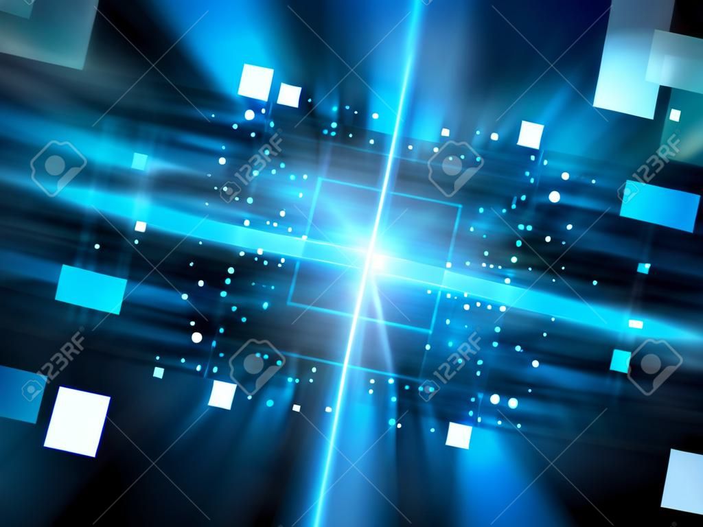 hardware incandescente blu con particelle, generato dal computer sfondo astratto