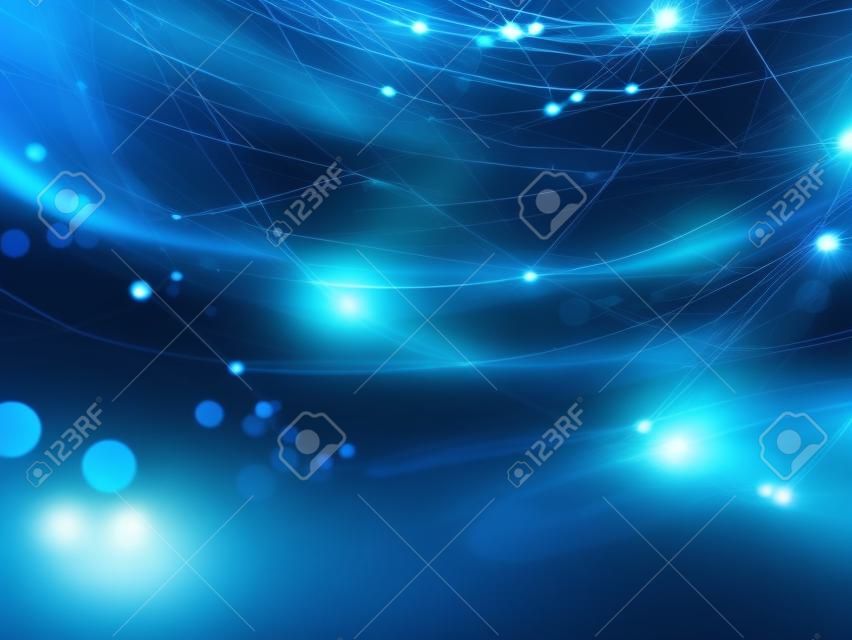 Nuove tecnologie d'ardore blu con particelle, profondità di campo, bokeh, computer generato astratto sfondo