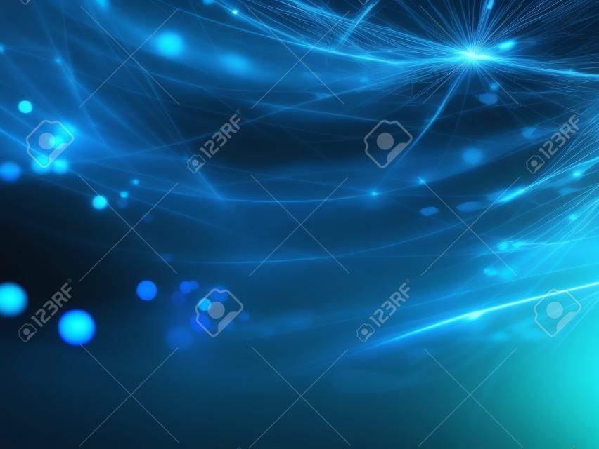 Neue blaue leuchtende Technologien mit Partikeln, Tiefenschärfe, Bokeh, Computern generierten abstrakten Hintergrund