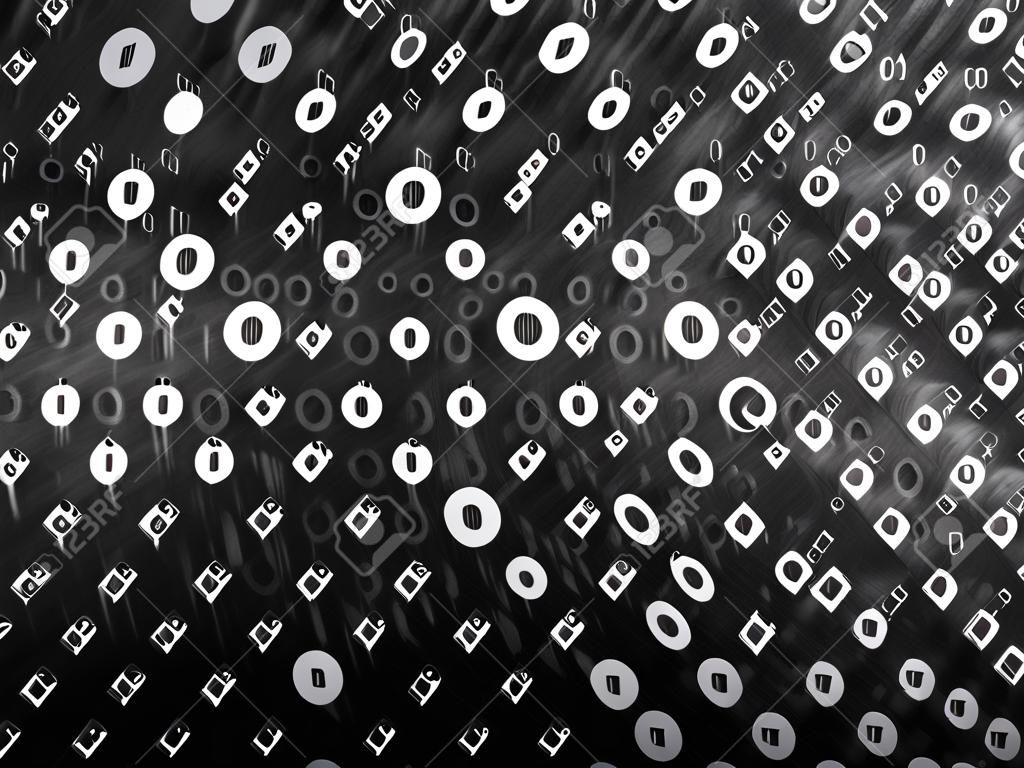 Binärcode-Intensitätskarte, computergenerierter abstrakter Hintergrund schwarz-weiß, 3D-Rendering