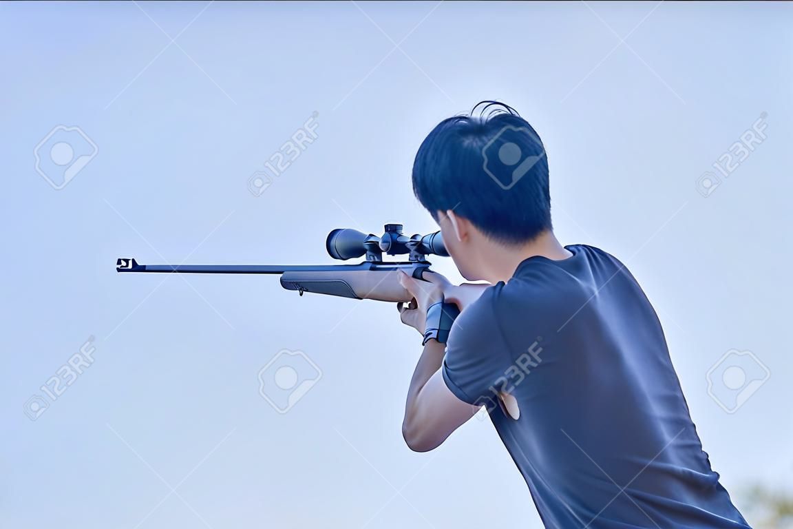 A shooter sighting in the target Long distance