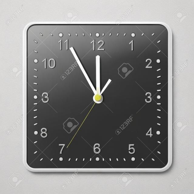 Classic square wall clock isolated on white background. Empty dial watch vector illustration.