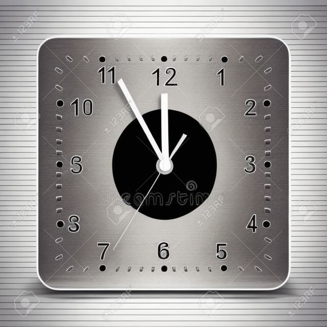 Classic square wall clock isolated on white background. Empty dial watch vector illustration.