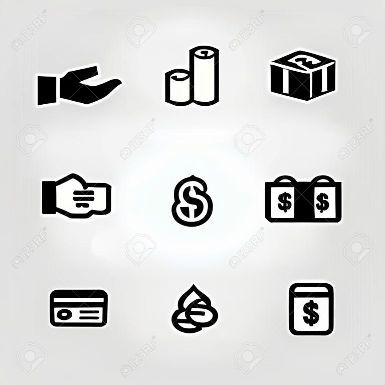 Conjunto de iconos de vector de dinero. dinero, dólar y monedas