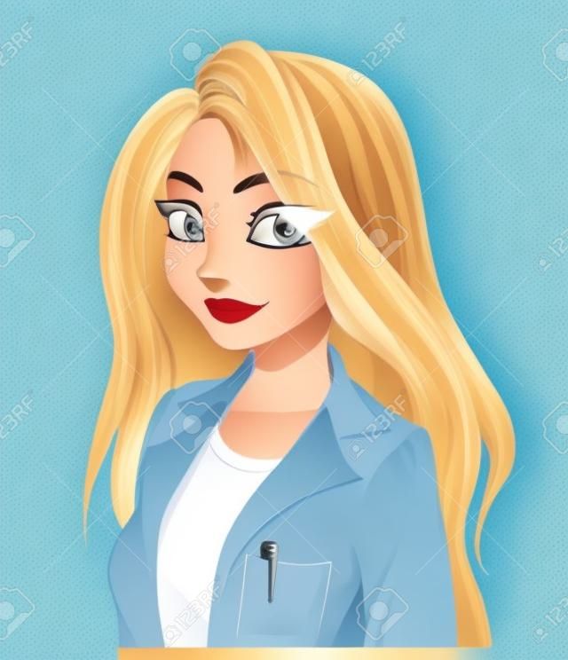 Woman doctor with long blonde hair. Hand drawn illustration.