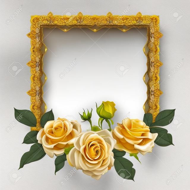 Kwadratowa ramka z żółtych róż realistyczne.