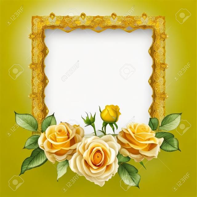 方形框架與現實的黃玫瑰。