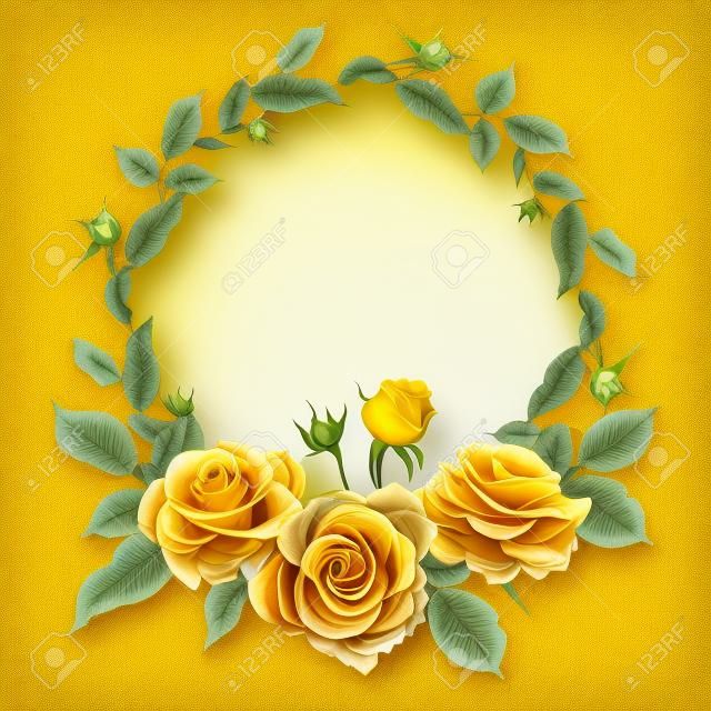 Круглая рамка с желтыми розами реалистическими.