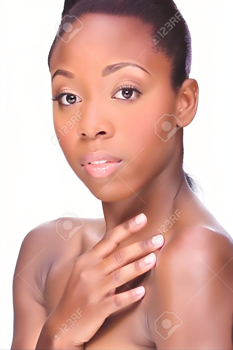 Portrait of a young beautiful african woman, Isolated over white background