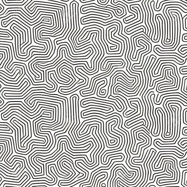 Vector Seamless bianco e nero organico Lines Coral Pattern. Abstract Background Freehand Disegno
