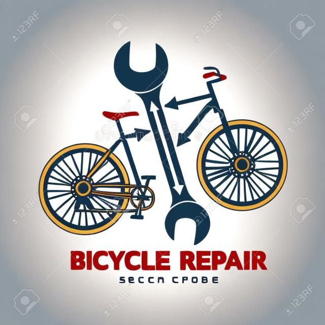 Bicycle repair workshop vector logo template for your design. Bike repair badges, labels, banners, advertisements, brochures, business templates. Vector illustration isolated on white background