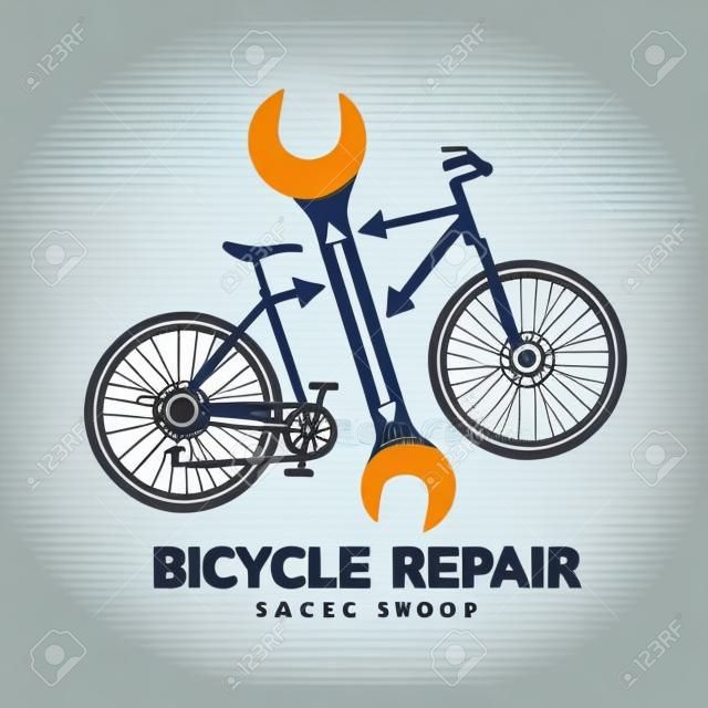 Bicycle repair workshop vector logo template for your design. Bike repair badges, labels, banners, advertisements, brochures, business templates. Vector illustration isolated on white background