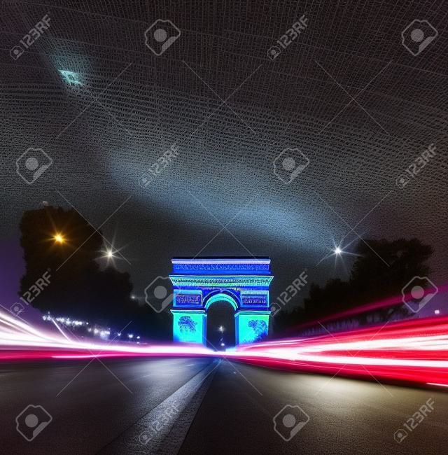 Триумфальная арка ночью в Париже, Франция