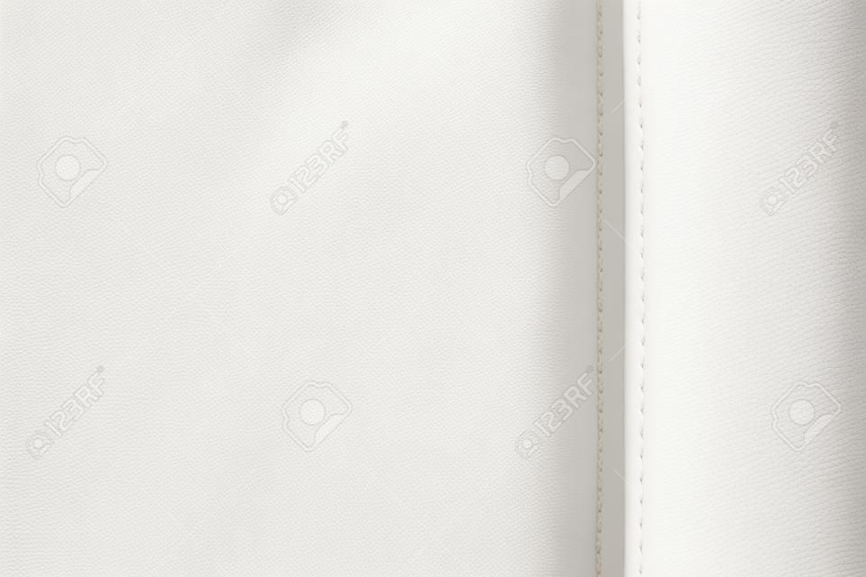 Textura de cuero blanco, costura, primer plano