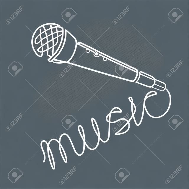 Continuous Line Drawing of Vector wired microphone icon thin line for web and mobile, modern minimalistic linear design.