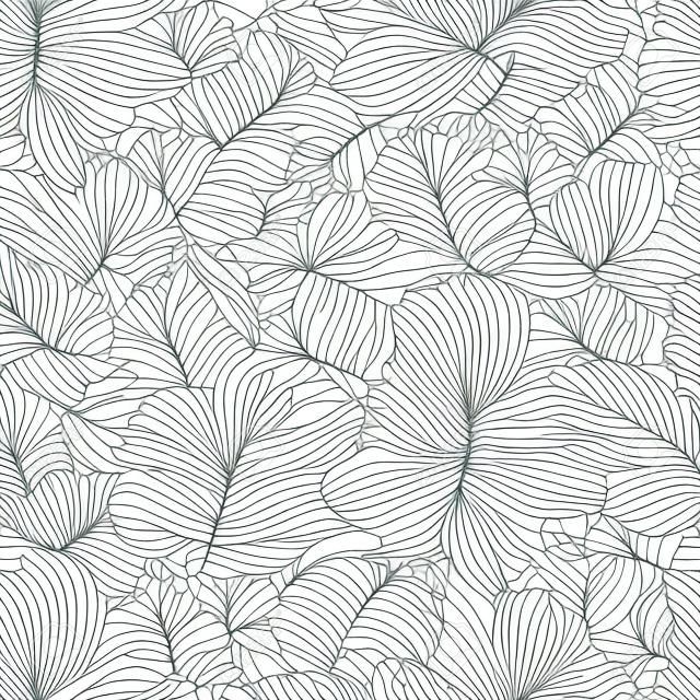 Vector seamless pattern with leaves and curls. Monochrome abstract floral background.