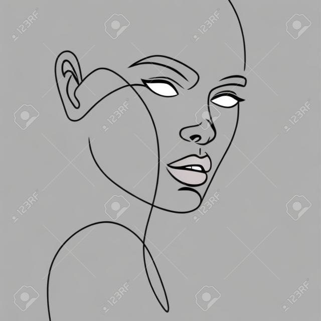 Stylized woman face. Modern single line art. Woman beauty fashion concept, minimalistic style. Vector illustration, EPS 10.