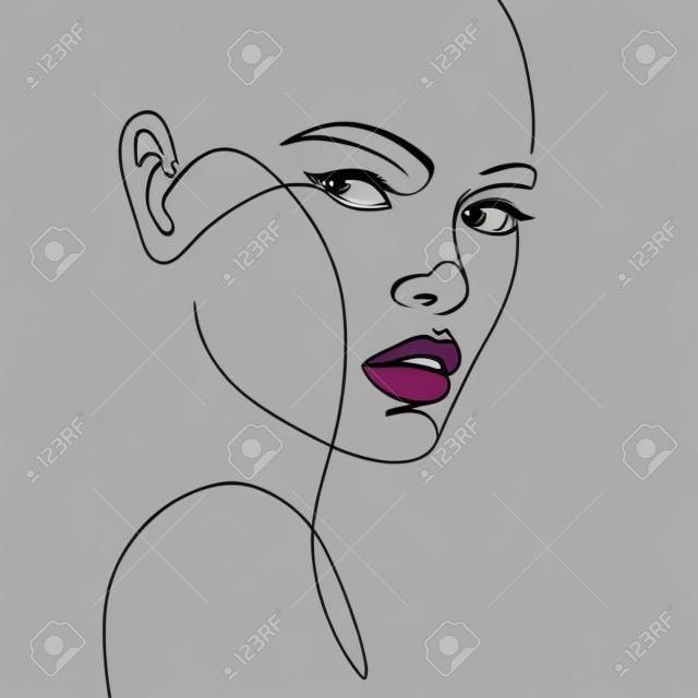 Stylized woman face. Modern single line art. Woman beauty fashion concept, minimalistic style. Vector illustration, EPS 10.