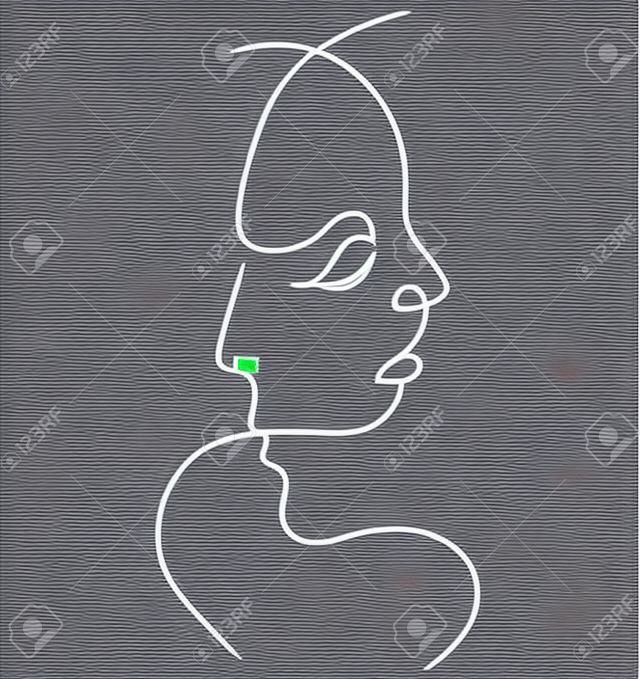 One line faces, couple man and woman. Valentine's day minimalistic vector illustration. Modern single line art.