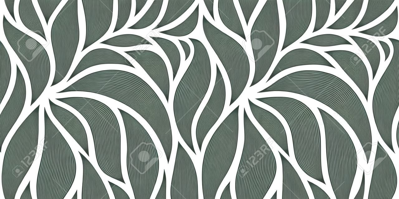 縞模様の葉を持つ豪華なシームレスな花柄。ミニマルな線形スタイルのエレガントな抽象的背景。トレンディなラインアートデザインエレメント。ベクターイラスト。