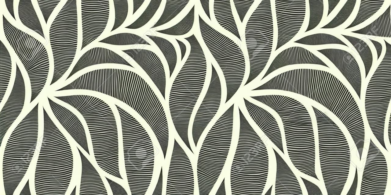 Patrón floral transparente de lujo con hojas rayadas. fondo abstracto elegante en estilo lineal minimalista. elemento de diseño de arte de línea de moda. ilustración vectorial
