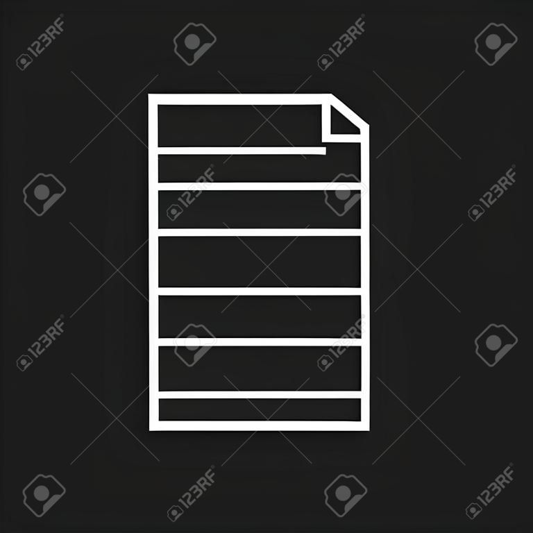 Illustration plate de document icône vector. Symbole de documents isolés. Pictogramme de conception graphique de page papier sur fond noir