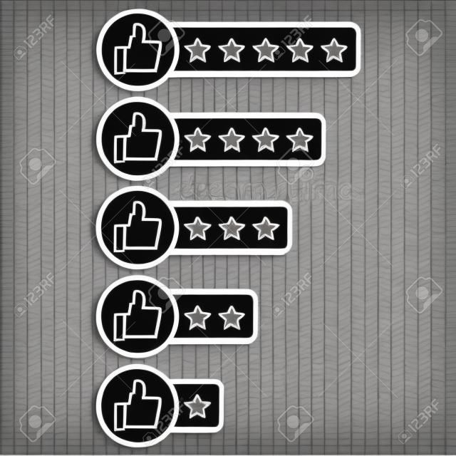 Customer review icon. Thumb up with stars rating vector illustration. Simple business concept pictogram on isolated background.