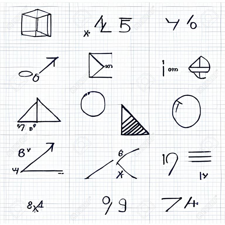 Icona di simboli matematici disegnati a mano in stile piatto formula matematica illustrazione vettoriale su sfondo isolato educazione scolastica segno concetto di business