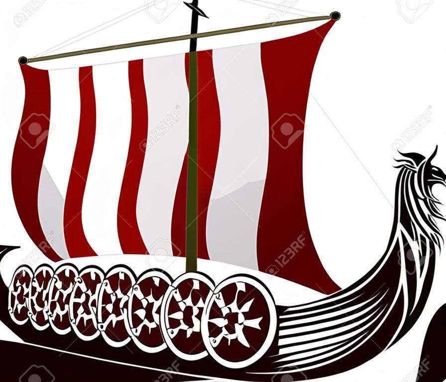 illustrazione vettoriale di vichingo nave stencil